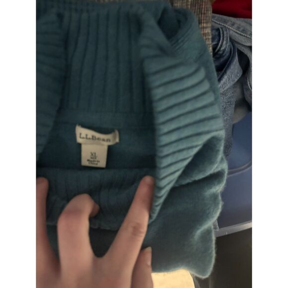 L.L Bean Cyan 100% Cashmere Mockneck Sweater sz XL Cozycore soft Knit high-low - Picture 6 of 7